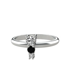 Beyaz zirkon, siyah zirkon ve swarovski 14 ayar beyaz altın yüzük