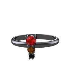 Madga Yüzük - Garnet, dumanlı kuvars ve siyah zirkon 925 ayar siyah rodyum kaplama gümüş yüzük #qdeo8e