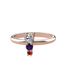 Swarovski, ametist ve garnet 8 ayar rose altın yüzük