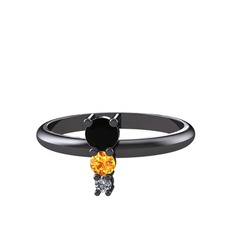 Madga Yüzük - Siyah zirkon, sitrin ve pırlanta 925 ayar siyah rodyum kaplama gümüş yüzük (0.036 karat) #qqkdh4