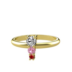 Beyaz zirkon, pembe kuvars ve garnet 925 ayar altın kaplama gümüş yüzük