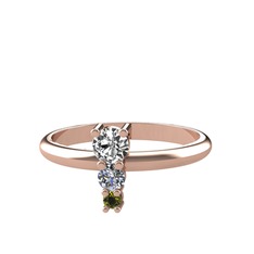 Beyaz zirkon, pırlanta ve peridot 18 ayar rose altın yüzük (0.11 karat)