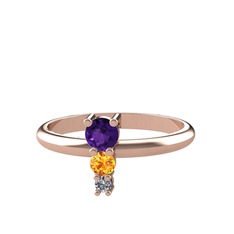 Madga Yüzük - Ametist, sitrin ve pırlanta 18 ayar rose altın yüzük (0.036 karat) #r02tal