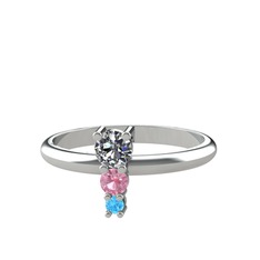 Madga Yüzük - Pırlanta, pembe kuvars ve akuamarin 18 ayar beyaz altın yüzük (0.18 karat) #r4nseb