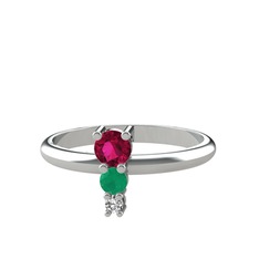 Madga Yüzük - Rodolit garnet, kök zümrüt ve swarovski 8 ayar beyaz altın yüzük #rayk7v