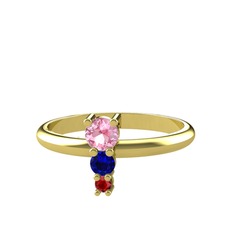 Madga Yüzük - Pembe kuvars, lab safir ve garnet 14 ayar altın yüzük #resjof