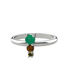 Madga Yüzük - Kök zümrüt, dumanlı kuvars ve peridot 18 ayar beyaz altın yüzük #rkny9r