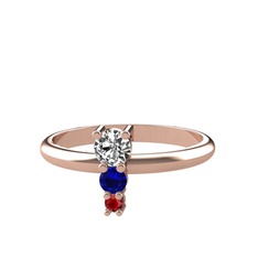 Beyaz zirkon, lab safir ve garnet 8 ayar rose altın yüzük