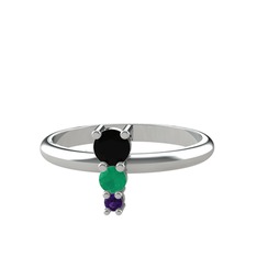 Madga Yüzük - Siyah zirkon, kök zümrüt ve ametist 8 ayar beyaz altın yüzük #rp2wma