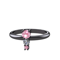 Madga Yüzük - Pembe kuvars ve pırlanta 925 ayar siyah rodyum kaplama gümüş yüzük (0.11 karat) #rt8or4