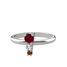 Madga Yüzük - Kök yakut, swarovski ve dumanlı kuvars 18 ayar beyaz altın yüzük #ruoxjs