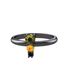 Madga Yüzük - Peridot, sitrin ve siyah zirkon 925 ayar siyah rodyum kaplama gümüş yüzük #s2v0xu