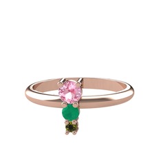 Madga Yüzük - Pembe kuvars, kök zümrüt ve peridot 925 ayar rose altın kaplama gümüş yüzük #s97w0