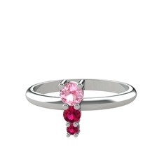 Pembe kuvars ve rodolit garnet 14 ayar beyaz altın yüzük