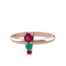 Rodolit garnet, kök zümrüt ve kök yakut 8 ayar rose altın yüzük