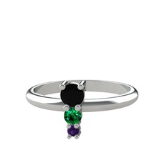 Madga Yüzük - Siyah zirkon, yeşil kuvars ve ametist 8 ayar beyaz altın yüzük #srgyck