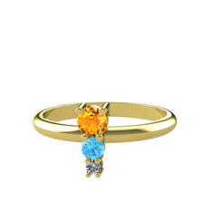 Sitrin, akuamarin ve pırlanta 925 ayar altın kaplama gümüş yüzük (0.036 karat)