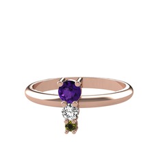 Madga Yüzük - Ametist, swarovski ve peridot 8 ayar rose altın yüzük #sti6vb