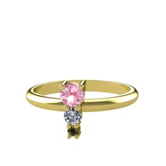 Madga Yüzük - Pembe kuvars, pırlanta ve peridot 925 ayar altın kaplama gümüş yüzük (0.11 karat) #t7g7yk