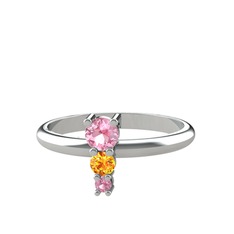 Pembe kuvars ve sitrin 8 ayar beyaz altın yüzük