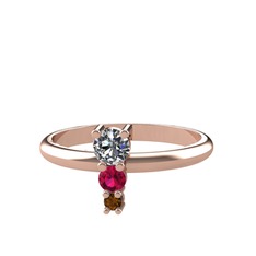 Madga Yüzük - Pırlanta, rodolit garnet ve dumanlı kuvars 14 ayar rose altın yüzük (0.18 karat) #td3x7r