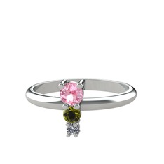Madga Yüzük - Pembe kuvars, peridot ve pırlanta 925 ayar gümüş yüzük (0.036 karat) #tdcbz2