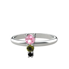 Madga Yüzük - Pembe kuvars, peridot ve siyah zirkon 18 ayar beyaz altın yüzük #tfx9z0