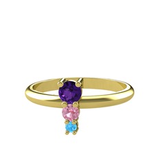 Ametist, pembe kuvars ve akuamarin 18 ayar altın yüzük