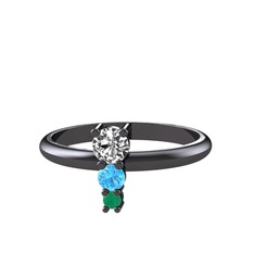 Madga Yüzük - Swarovski, akuamarin ve kök zümrüt 925 ayar siyah rodyum kaplama gümüş yüzük #tmqqsa