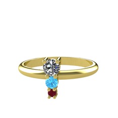 Madga Yüzük - Pırlanta, akuamarin ve kök yakut 925 ayar altın kaplama gümüş yüzük (0.18 karat) #tsbis3