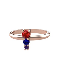 Garnet, lab safir ve ametist 18 ayar rose altın yüzük