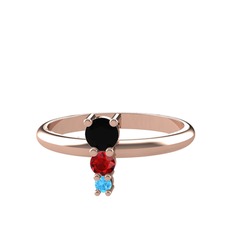 Madga Yüzük - Siyah zirkon, garnet ve akuamarin 18 ayar rose altın yüzük #tvopk0
