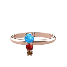 Akuamarin, garnet ve dumanlı kuvars 14 ayar rose altın yüzük