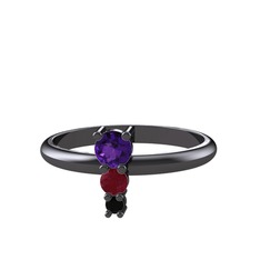 Madga Yüzük - Ametist, kök yakut ve siyah zirkon 925 ayar siyah rodyum kaplama gümüş yüzük #txptlr