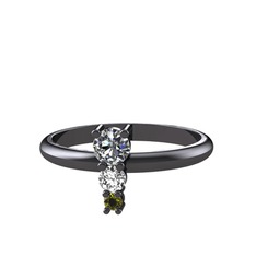 Madga Yüzük - Pırlanta, swarovski ve peridot 925 ayar siyah rodyum kaplama gümüş yüzük (0.18 karat) #tyb6gv