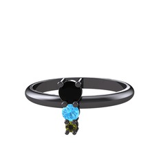 Madga Yüzük - Siyah zirkon, akuamarin ve peridot 925 ayar siyah rodyum kaplama gümüş yüzük #tz23ee