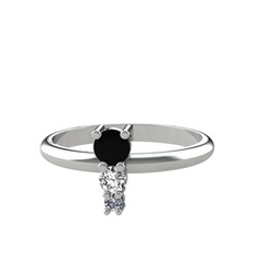 Madga Yüzük - Siyah zirkon, swarovski ve pırlanta 14 ayar beyaz altın yüzük (0.036 karat) #us989n
