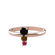 Madga Yüzük - Siyah zirkon, dumanlı kuvars ve rodolit garnet 18 ayar rose altın yüzük #uyxogt