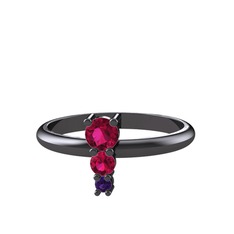 Rodolit garnet ve ametist 925 ayar siyah rodyum kaplama gümüş yüzük