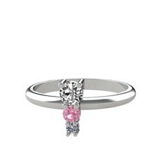 Madga Yüzük - Beyaz zirkon, pembe kuvars ve pırlanta 925 ayar gümüş yüzük (0.036 karat) #v9jeri