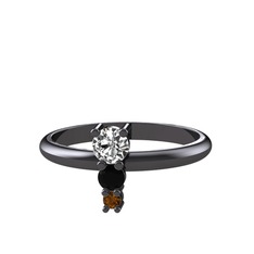 Madga Yüzük - Beyaz zirkon, siyah zirkon ve dumanlı kuvars 925 ayar siyah rodyum kaplama gümüş yüzük #va5avd