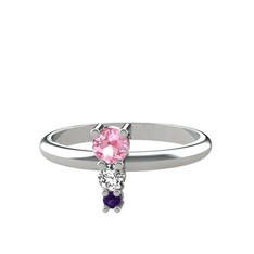 Madga Yüzük - Pembe kuvars, swarovski ve ametist 18 ayar beyaz altın yüzük #vc62ry