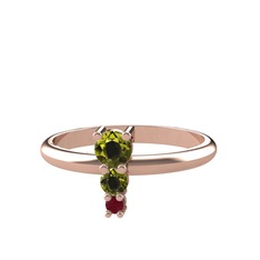 Peridot ve kök yakut 14 ayar rose altın yüzük