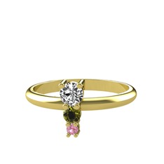 Swarovski, peridot ve pembe kuvars 925 ayar altın kaplama gümüş yüzük