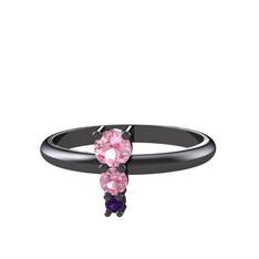 Pembe kuvars ve ametist 925 ayar siyah rodyum kaplama gümüş yüzük