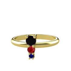 Siyah zirkon, garnet ve lab safir 14 ayar altın yüzük