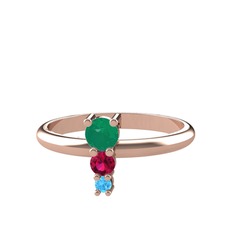 Madga Yüzük - Kök zümrüt, rodolit garnet ve akuamarin 14 ayar rose altın yüzük #vqjaby