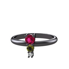 Madga Yüzük - Rodolit garnet, peridot ve beyaz zirkon 925 ayar siyah rodyum kaplama gümüş yüzük #vv36vi