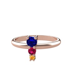 Lab safir, rodolit garnet ve sitrin 18 ayar rose altın yüzük