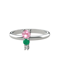 Madga Yüzük - Pembe kuvars, kök zümrüt ve beyaz zirkon 925 ayar gümüş yüzük #vztsqh